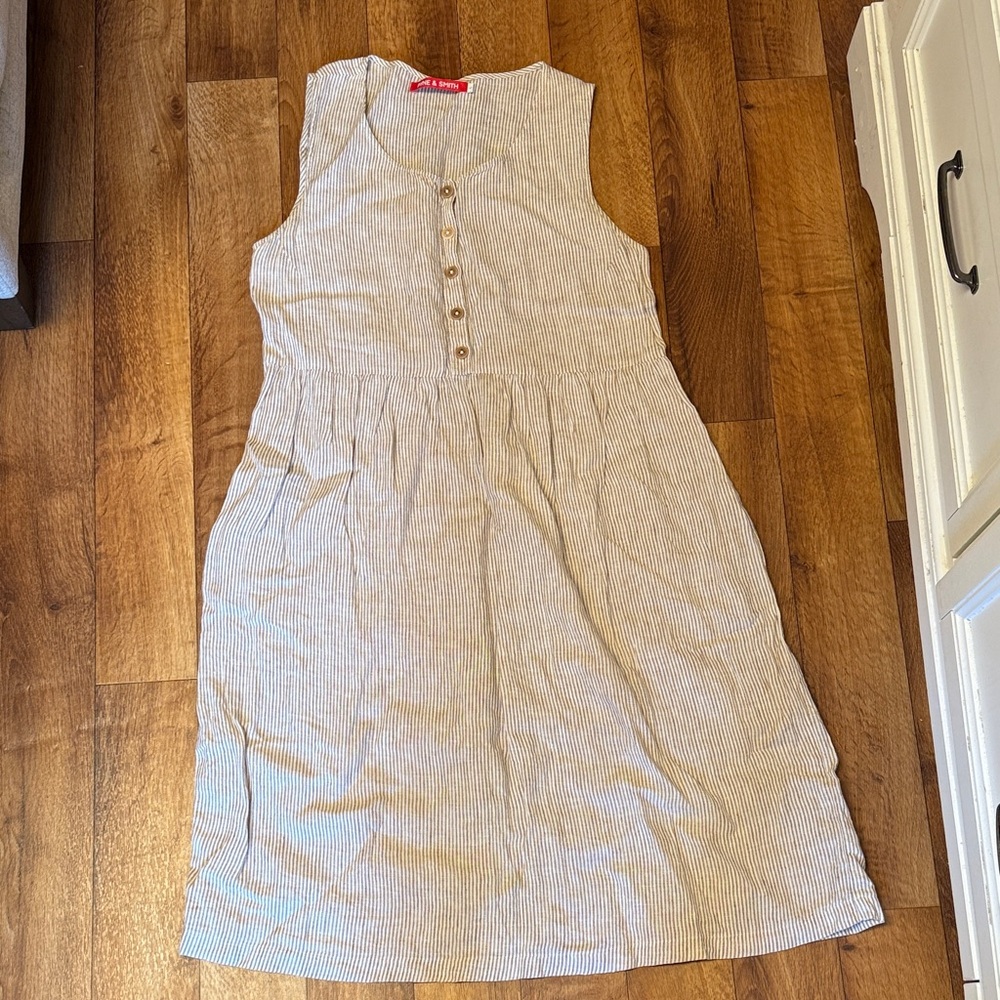 Pyne & Smith Linen mushroom stripe Midi Dress